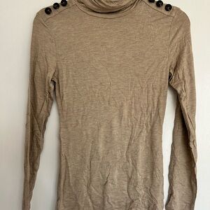 Tan Long Sleeve Turtleneck with Button Detail